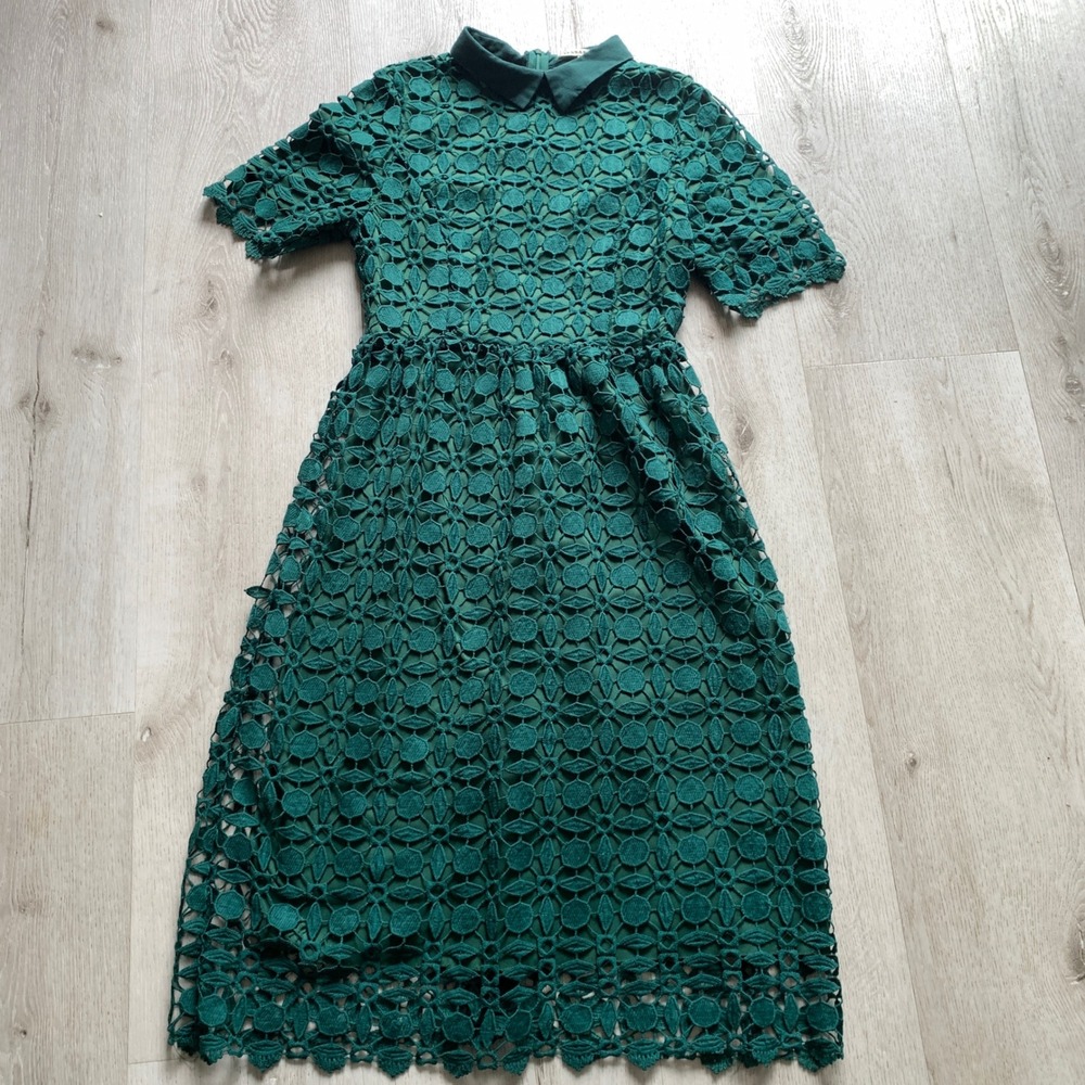 JessaKae‎ Green Romantic Collared Lace Midi Dress